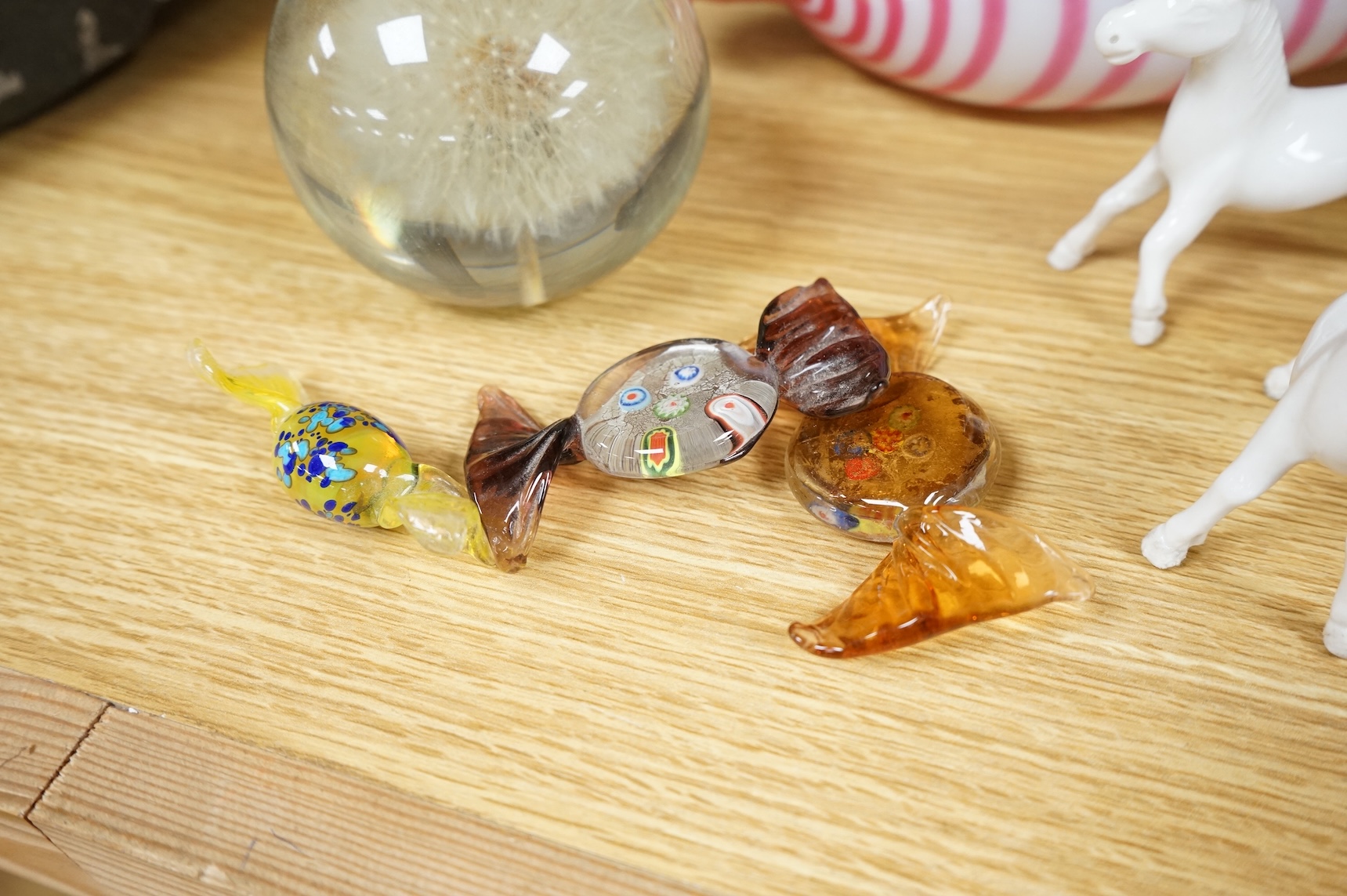 Sundry items and collectables to include a pair of glass vases, timepiece and Chinese figure